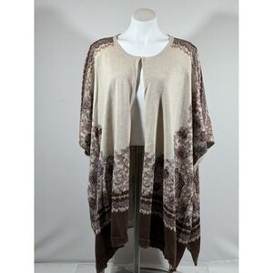 Liz Claiborne Poncho Wrap Womens L XL Cotton Print Open Cape Shawl
